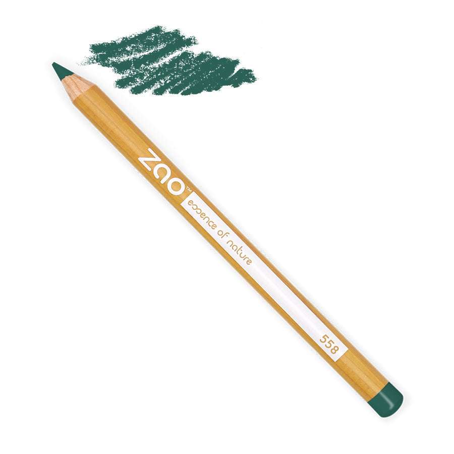 ORGANIC Lip/Eye Pencil with wooden casing and green color swatch showing natural plant-based makeup option