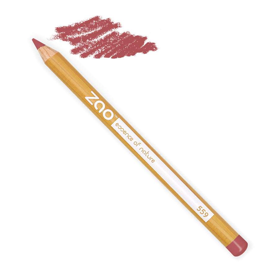ORGANIC Lip/Eye Pencil in natural wood casing with soft mauve color swatch on white background