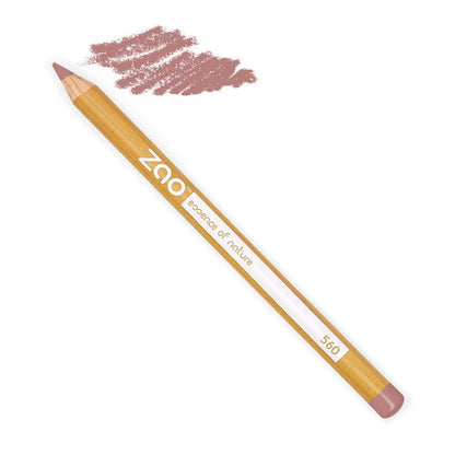 ORGANIC Lip/Eye Pencil in natural mauve shade with wooden casing and smooth color application swatch.