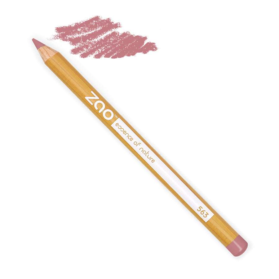 ORGANIC Lip/Eye Pencil with natural wooden casing and soft pink shade swatch for eco-friendly makeup use