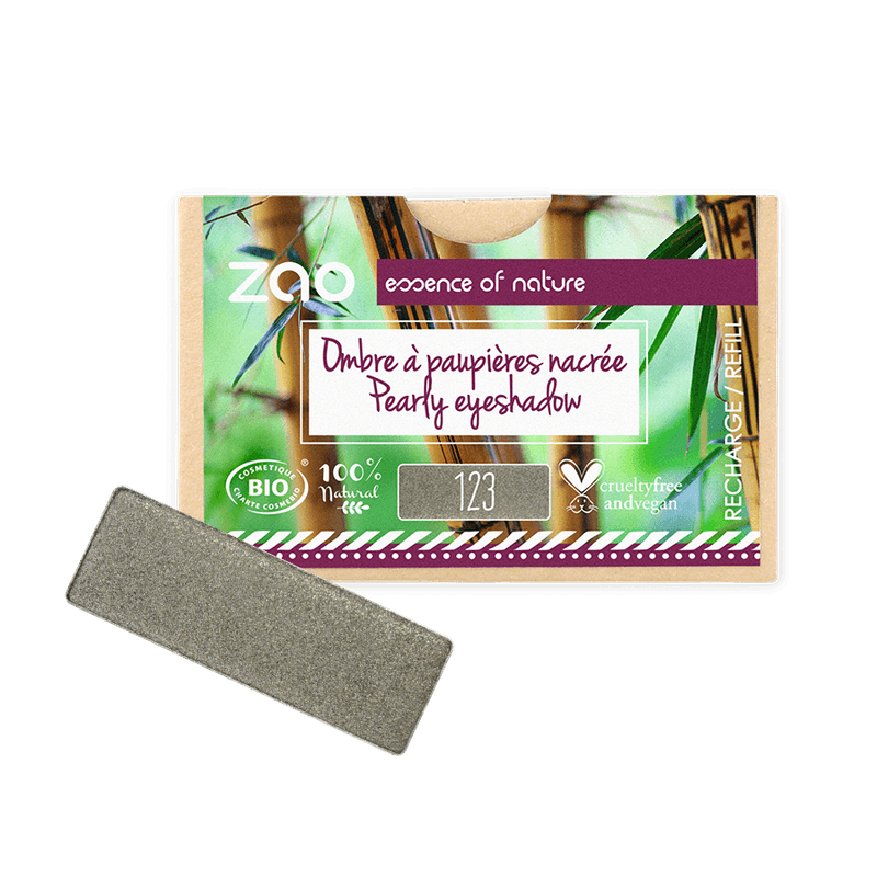 ORGANIC Natural Eye Shadow REFILL in metallic gray shade with eco-friendly, cruelty-free packaging and natural ingredients.