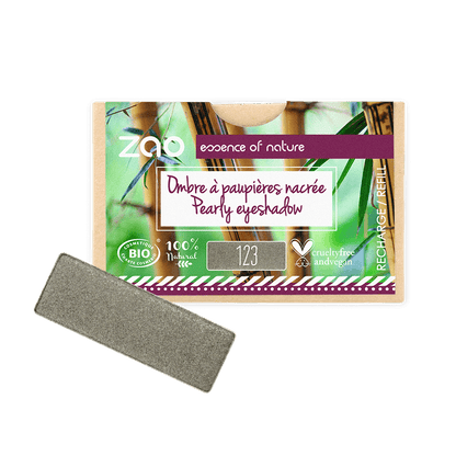 ORGANIC Natural Eye Shadow REFILL in metallic gray shade with eco-friendly, cruelty-free packaging and natural ingredients.