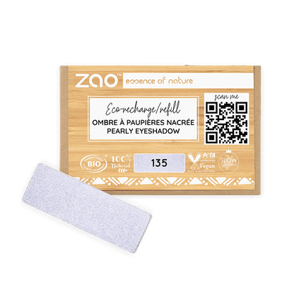 ORGANIC Natural Eye Shadow REFILL in light pearly lavender shade with eco-friendly packaging and QR code detail