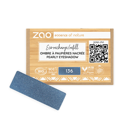 ORGANIC Natural Eye Shadow REFILL in pearly blue shade, plastic free and vegan eco-friendly makeup refill.