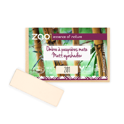 ORGANIC Natural Eye Shadow REFILL in a soft beige shade with eco-friendly, natural, and vegan packaging background.