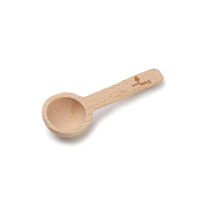 Wooden Coffee Measure made from natural wood, ideal for accurately scooping coffee in a plastic free household.