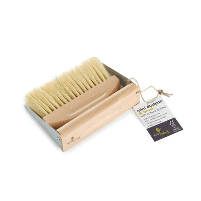 Mini Dustpan Set (100% FSC) with natural bristles and wooden handles, eco-friendly plastic free household essential.