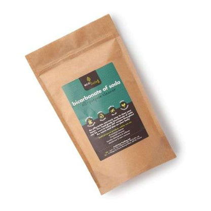 Brown paper pouch containing Bicarbonate of Soda (750g) with eco-friendly natural cleaning product label