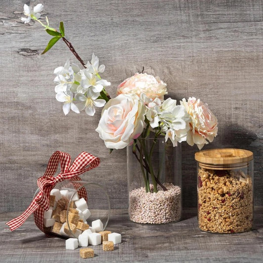 Glass storage jar with wooden Lid