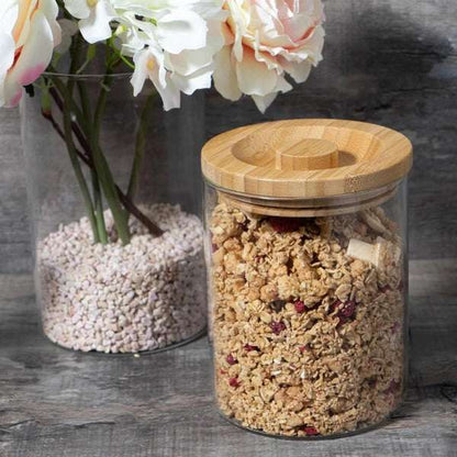 Glass storage jar with wooden Lid